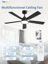 Load image into Gallery viewer, Zardon 52 in Black Ceiling Fan with LED Light and Remote, Downrod 6-Speed and Quiet Reversible DC Motor for Bedroom, Living Room, Indoor