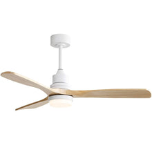 Load image into Gallery viewer, 52 inch Indoor and Outdoor Downrod Solid Wood Ceiling Fan with Remote,Integrated Light Optional - with Integrated Light - White with Burlywood Blades