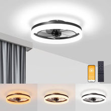 Load image into Gallery viewer, VOLISUN Low Profile Ceiling Fans with Lights and Remote, 19.7in Fandelier Ceiling Fan Flush Mount, 3000K - 6500K Smart Bladeless LED Fan Light, White