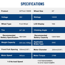 Load image into Gallery viewer, Ktaxon 48V 1000W Electric Bicycle Motor Kit, 26" Front Wheel E - Bike Conversion Kit W/ LCD Display (without Battery)