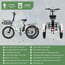 Load image into Gallery viewer, ABORON 3.0 Fat Tire Electric Trike for Senior Foldable E - Bike, 500W Motorized Tricycle Adult 20" Folding 3 Wheel Electric Commute Bike Trike W/48V