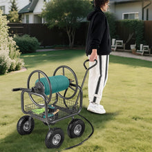 Load image into Gallery viewer, Portable Garden Hose Reel Cart Holds 300FT of 5/8" Large Capacity, Heavy - Duty Metal Hose Cart with 4 Wheels &amp; Storage Basket for Lawn Yard