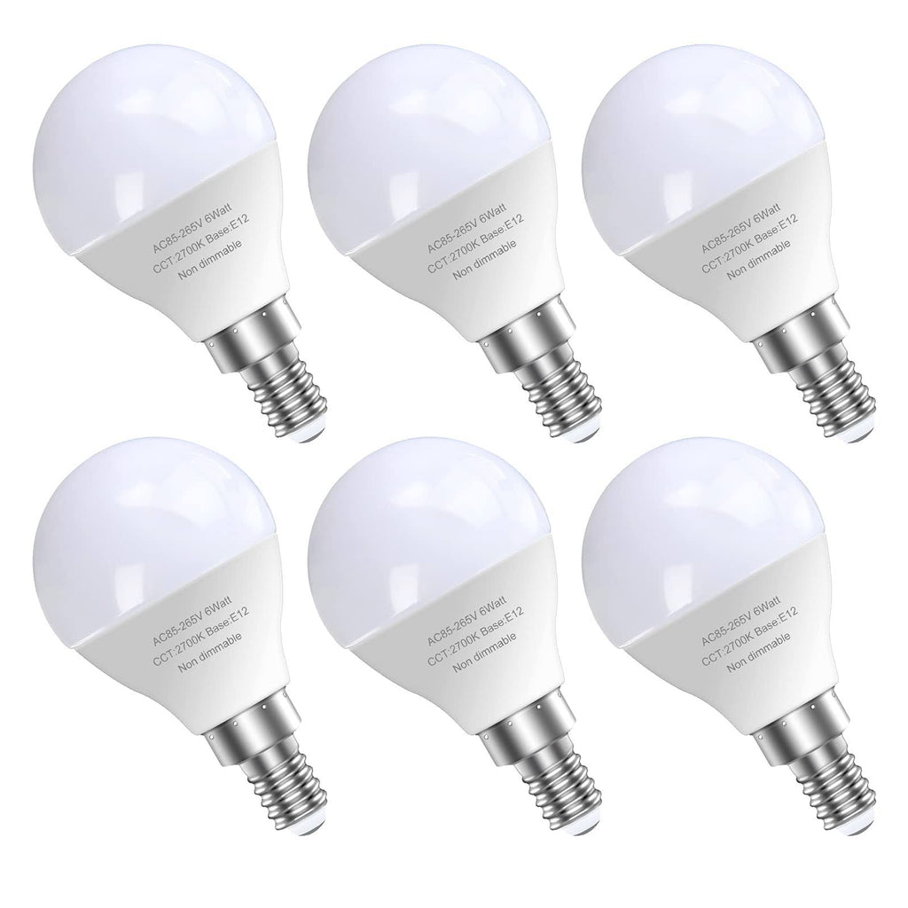GOSCHE 6 Pack E12 LED Candelabra Light Bulbs, 60 Watt Equivalent, Warm White 2700K, 120V Chandelier Llight Bulb