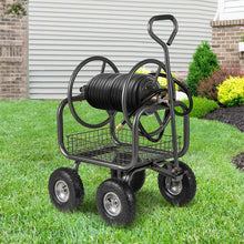 Load image into Gallery viewer, Portable Garden Hose Reel Cart Holds 300FT of 5/8" Large Capacity, Heavy - Duty Metal Hose Cart with 4 Wheels &amp; Storage Basket for Lawn Yard