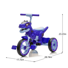 Load image into Gallery viewer, Xuanlur Kids Ride on Dinosaur Tricycle, Toddlers Kid Trike with Wide Flash Wheels, Anti - Slip Pedals, Rear Basket, Music &amp; LED Lights, Toddler Bike