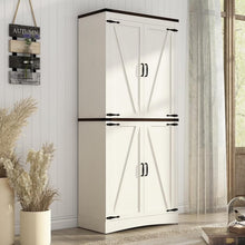Load image into Gallery viewer, 71" Tall Farmhouse Kitchen Pantry Cabinet, 5 Layers Storage Cabinet with Adjustable Shelves, Farmhouse Pantry Cabinet with 4 Barn Doors