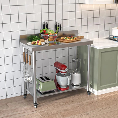 AECOJOY Stainless Steel Table with Backsplash 48
