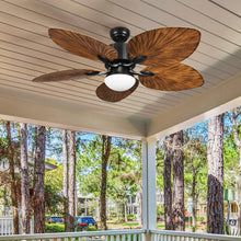 Load image into Gallery viewer, Wedealfu Inc 52 inch Moasis Palm Leaf Ceiling Fan LED Light Tropical Style with Remote Brown Blades