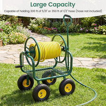 Load image into Gallery viewer, Portable Garden Hose Reel Cart Holds 300FT of 5/8" Large Capacity, Heavy - Duty Metal Hose Cart with 4 Wheels &amp; Storage Basket for Lawn Yard