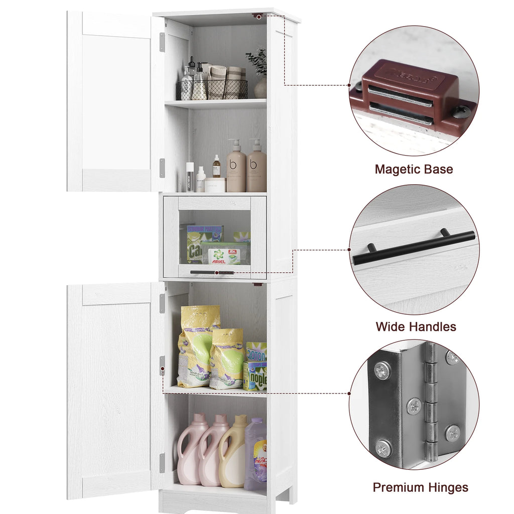 Bathroom Cabinet, Tall Storage Cabinet with Doors and Adjustable Shelf, Freestanding Floor Pantry Cabinet
