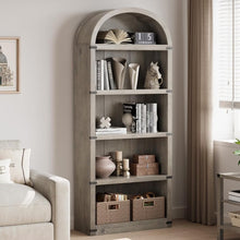 Load image into Gallery viewer, Bookcase 5 Shelf Arched Bookshelf 71.65in Tall Bookcase Farmhouse Display Storage Rack Wooden Bookshelves for Home Office, Living Room(White)