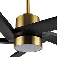 Load image into Gallery viewer, WINGBO 54 DC Ceiling Fan with Lights and Remote Control, 5 Reversible Carved Wood Blades Brass/Black